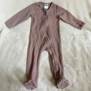 SOVA Baby Ribbed Footed Zip Up Romper Cocoa Mauve Organic Cotton 12-18 Months